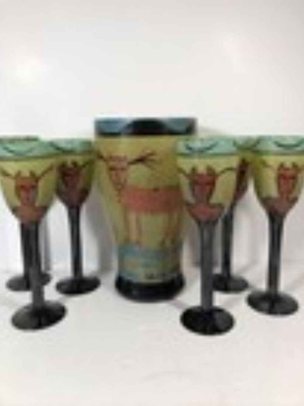 Kosta Boda Nevada Series Art Glass Vase & 6 Goblets Lot ULRICA HYDMAN-VALLIEN